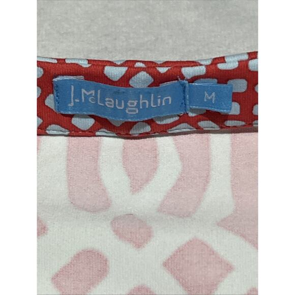 J McLaughlin Catalina Cloth Top Womens Medium 3/4 Sleeve Coral Aqua 1/4 Button - Picture 10 of 12